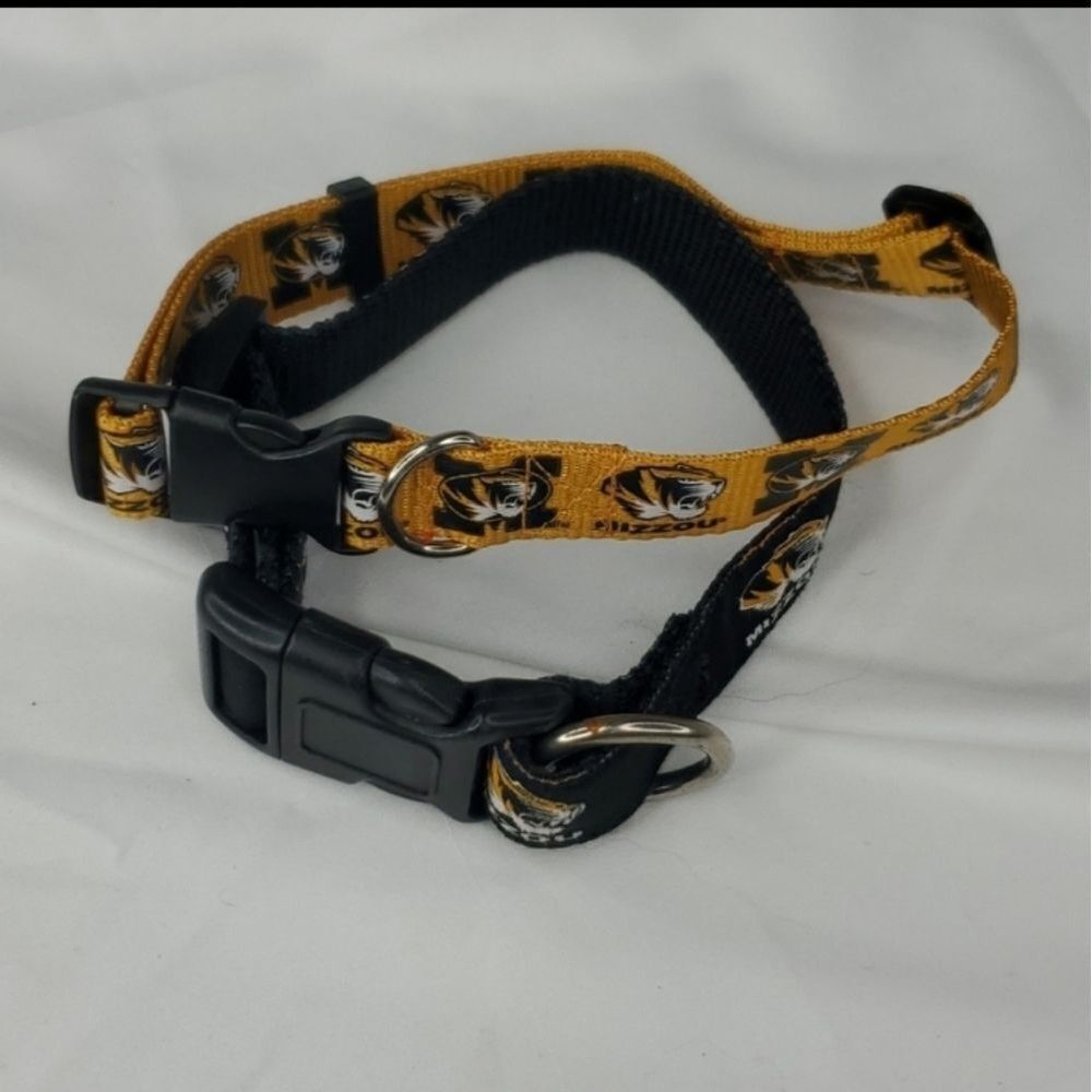 2 MIZZOU MU MISSOURI TIGERS UNIVERSITY DOG PUPPY COLLAR COLLARS BLACK GOLD